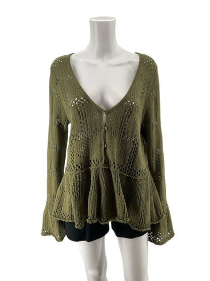 Pilcro and the Letterpress Olive Green Waffle Knit Henley Top Size Medium