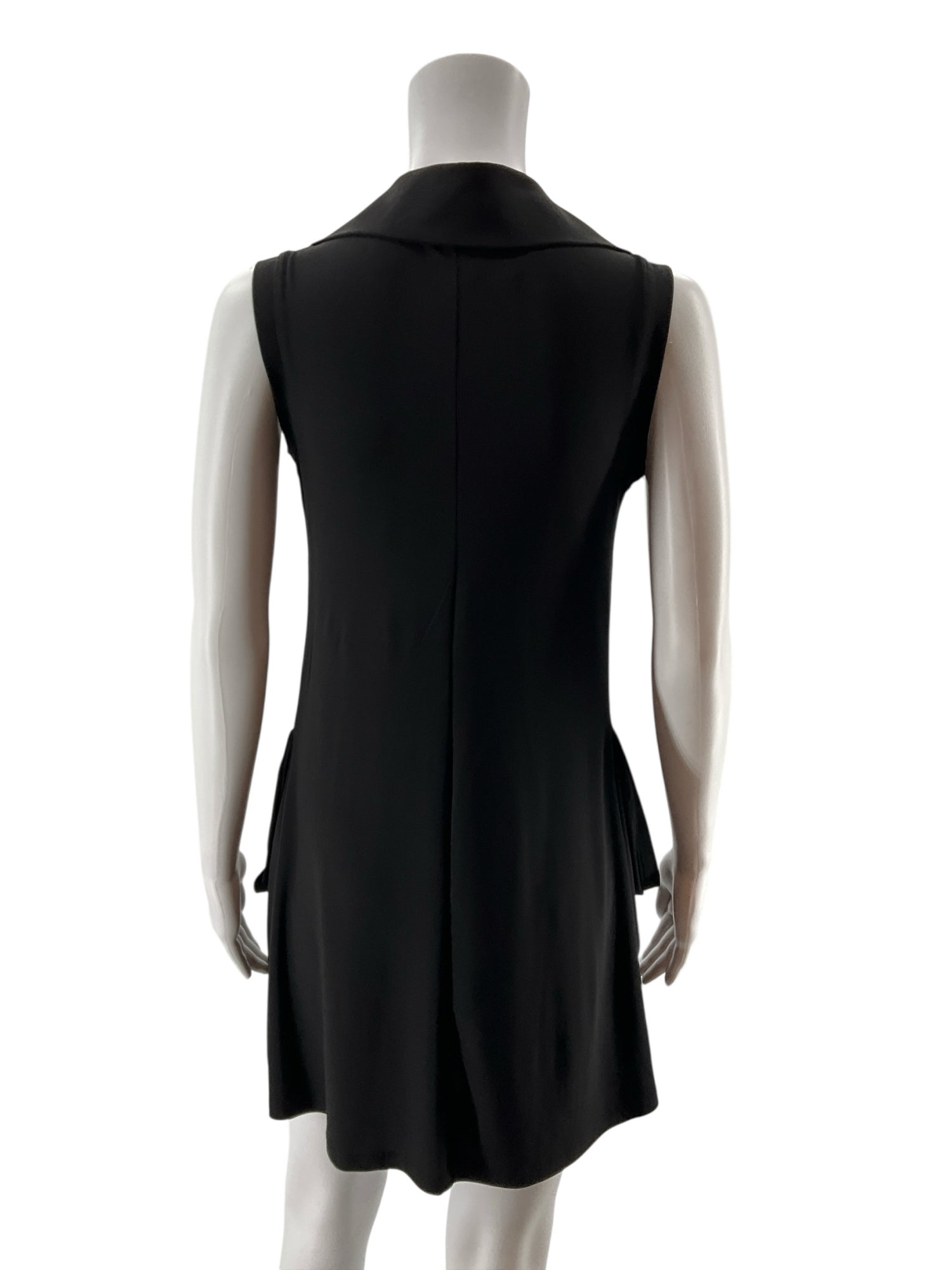 Fashque Ruffle Neck Half-Zip Sleeveless Tunic Dress Black Size Small