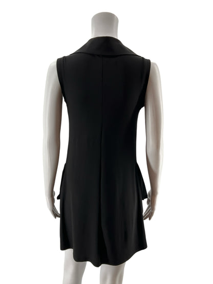 Fashque Ruffle Neck Half-Zip Sleeveless Tunic Dress Black Size Small
