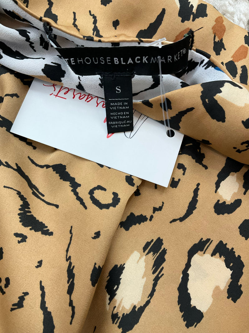 White House Black Market Tan/Black Animal Pre-Owned Top - Size Small