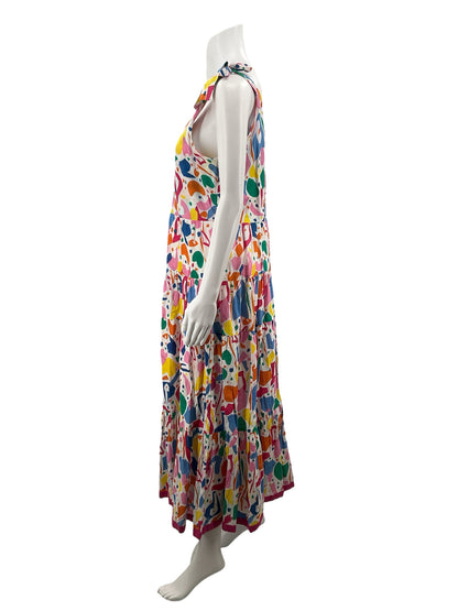 THML Multi Color Maxi Confetti Print Tie Shoulder Tiered Maxi Dress Size Large - Size L