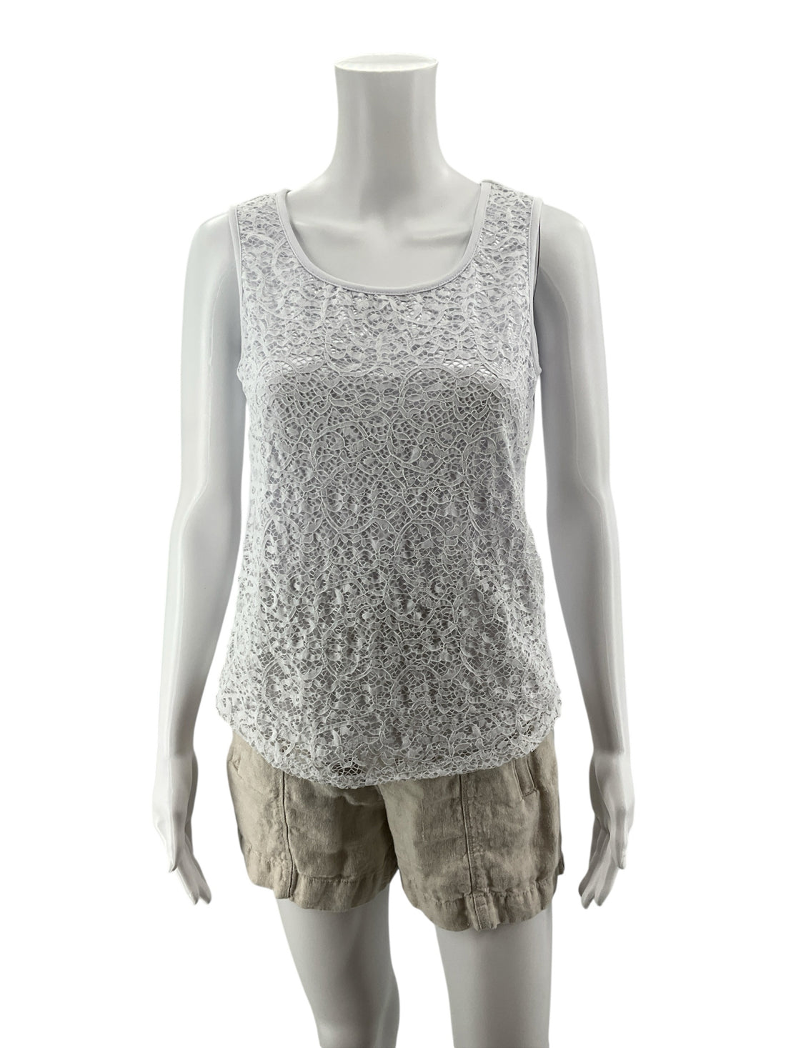 Peter Nygard Petites White Floral Lace Overlay Lined Tank Top | Size PS
