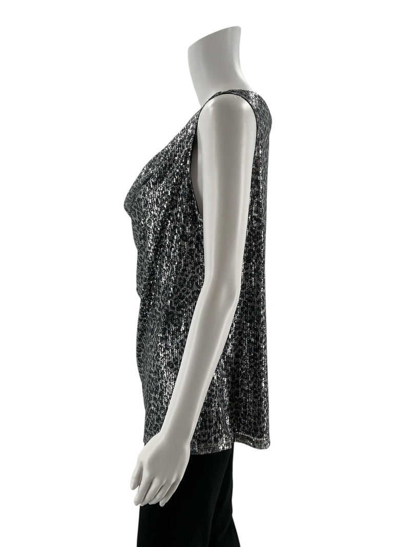 Michael Kors Black/Silver Sequins Pre-Owned Ladies Top - Size Large