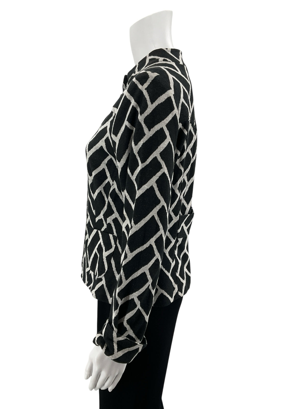 Dressbarn Yours Geometric Jacquard Knit Jacket Black Ivory Size 12