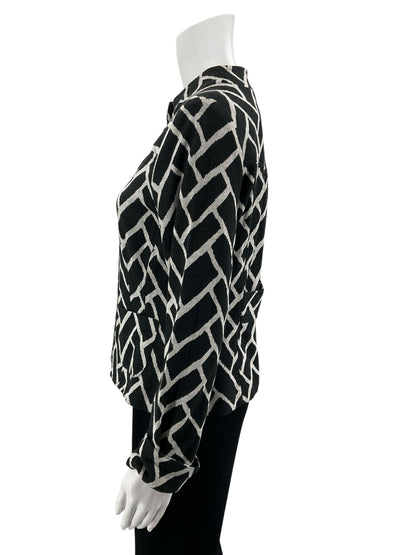 Dressbarn Yours Geometric Jacquard Knit Jacket Black Ivory Size 12