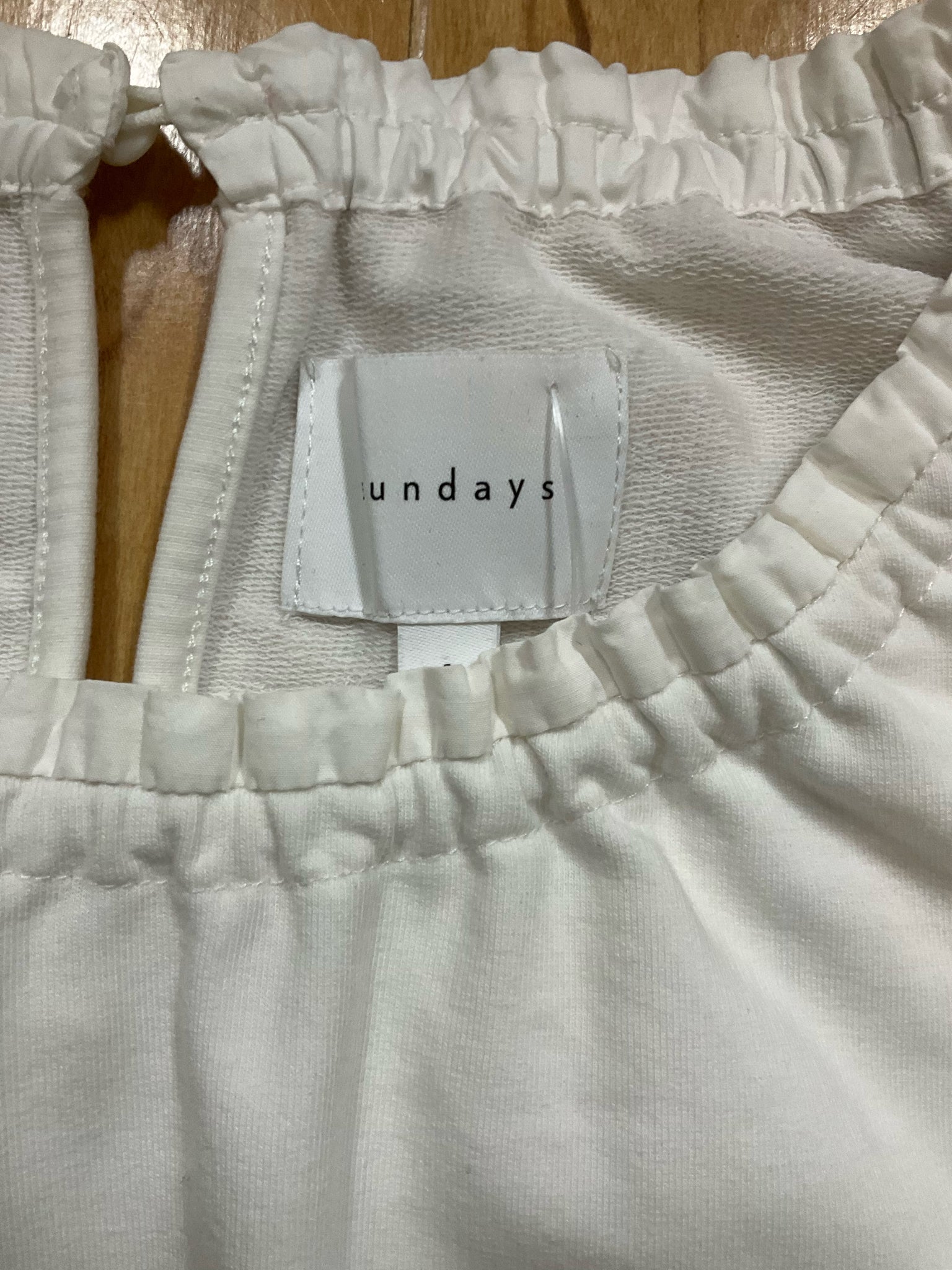 Sundays Ruched Ruffle Trim Boat Neck Top Off-White Size 2