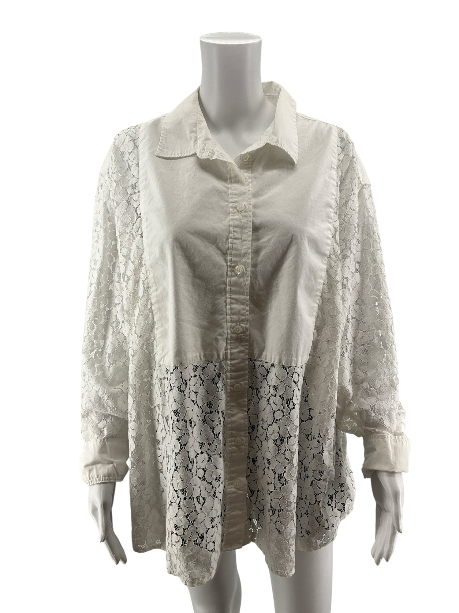 Gap The Big Shirt White Floral Lace Button Down Top Womens XL Boho Sheer