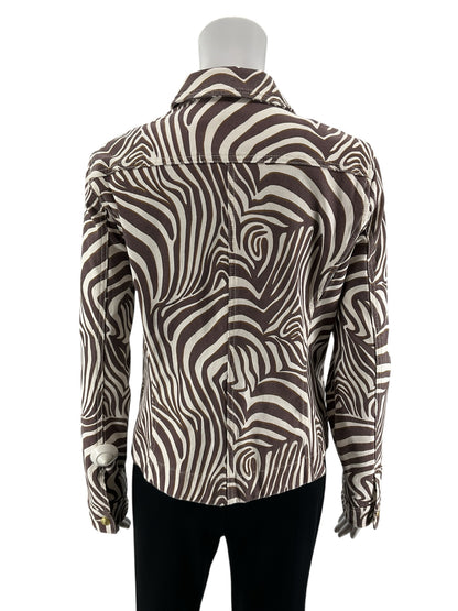 J. McLaughlin Zebra Swirl Print Cotton Stretch Jacket | Size Medium