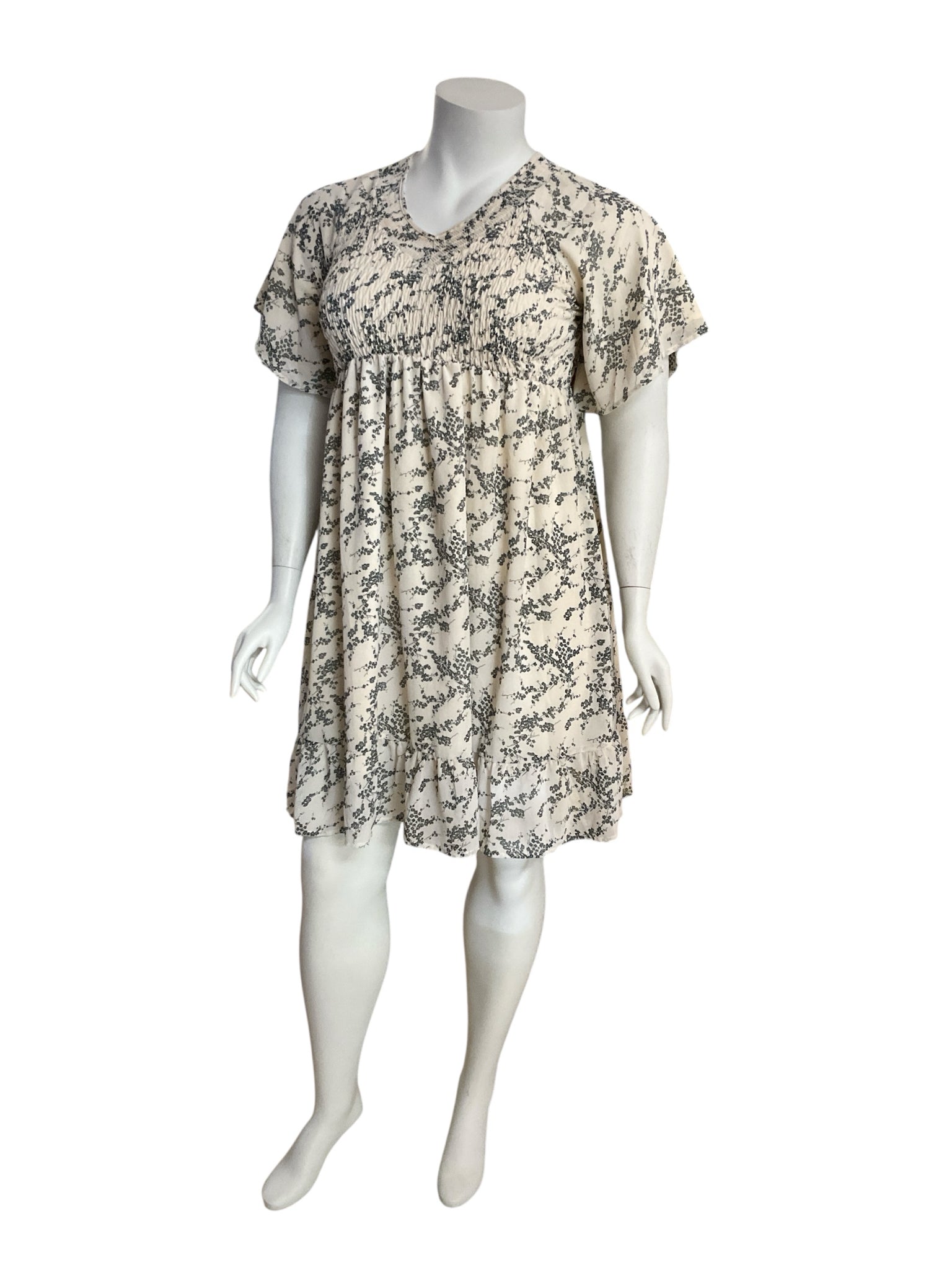 Mikarose ecru/black Babydoll Kennedy Floral Tiered Flutter Sleeve Dress Plus Size 2X - Size 2X