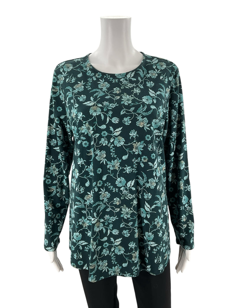 Pure Jill Teal Floral Pre-Owned Ladies Top - Size Medium