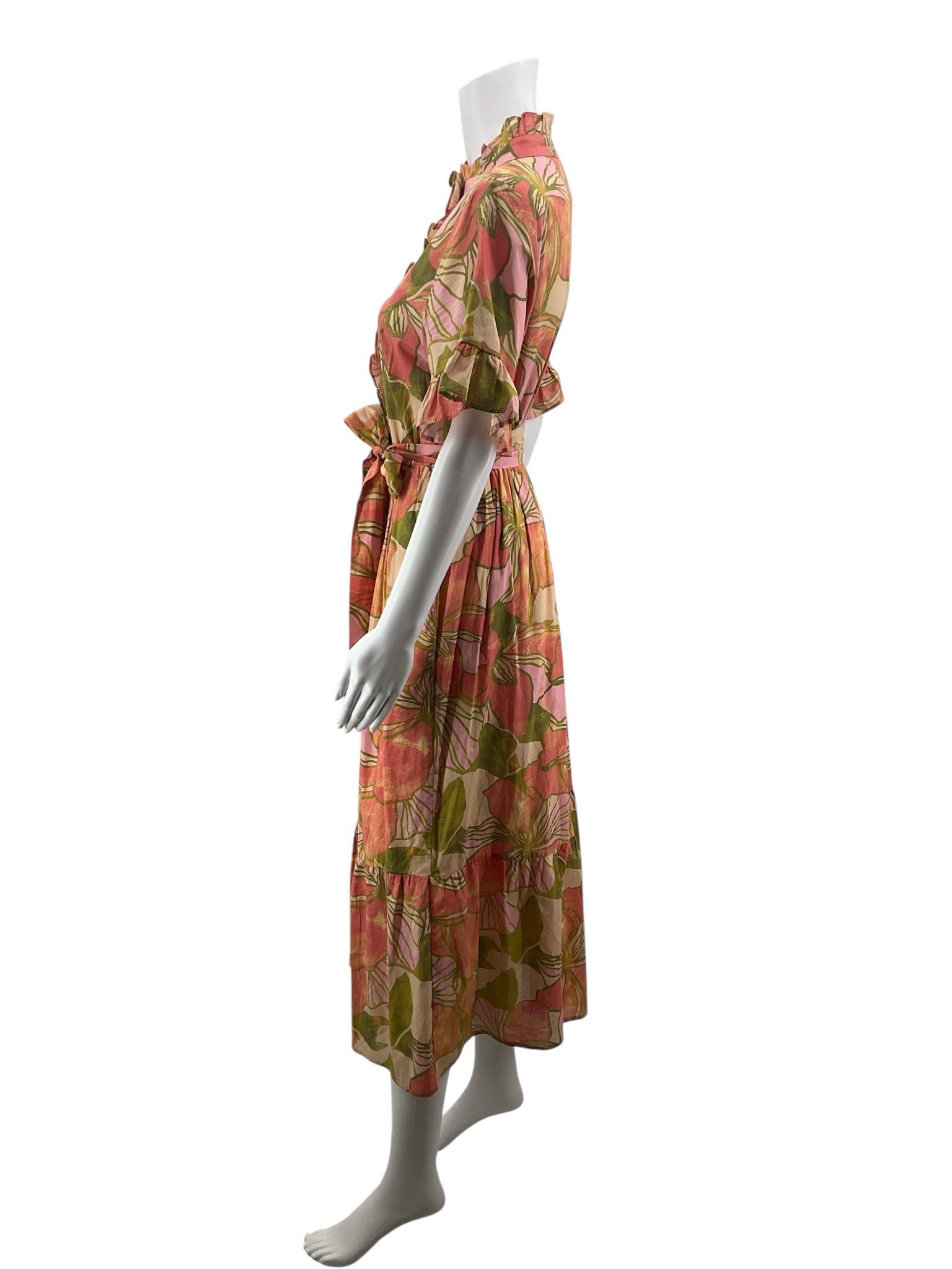 LaRoque Original Floral Cotton Tiered Midi Dress Size Medium