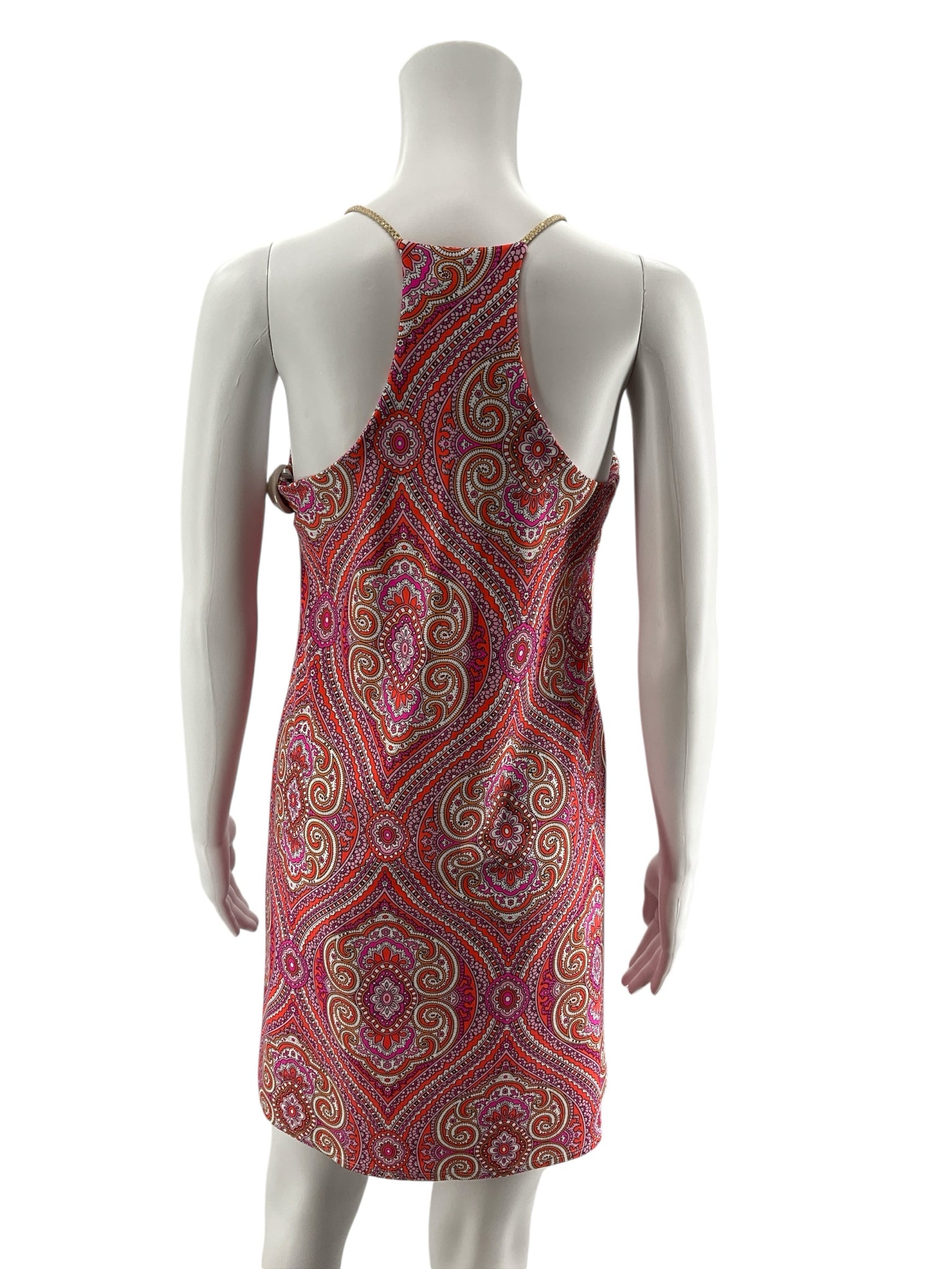 Jude Connally Tinsley Dress XS Pink Orange Paisley Print Braided Strap Mini