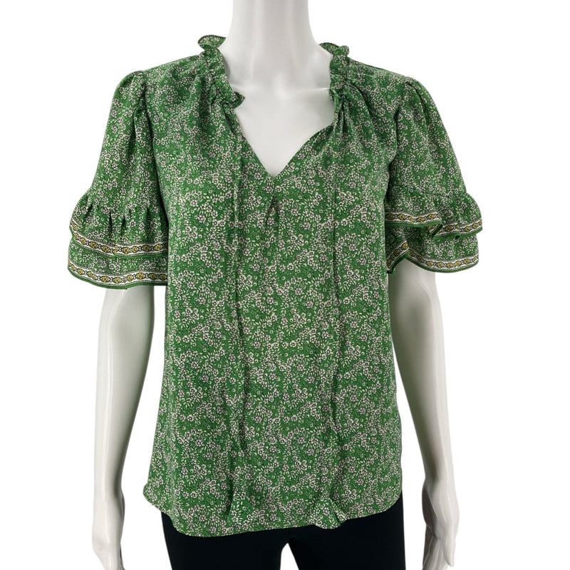 Max Studio Green Floral Pre-Owned Ladies Top - Size Small - Margaret’s Fine Consignment