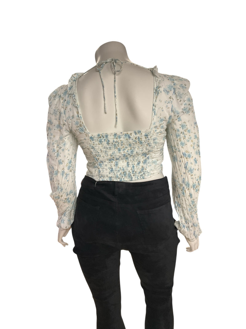 Free People White Blue Floral Peasant Blouse – Size XL, Excellent Pre-Owned - Margaret’s Fine Consignment