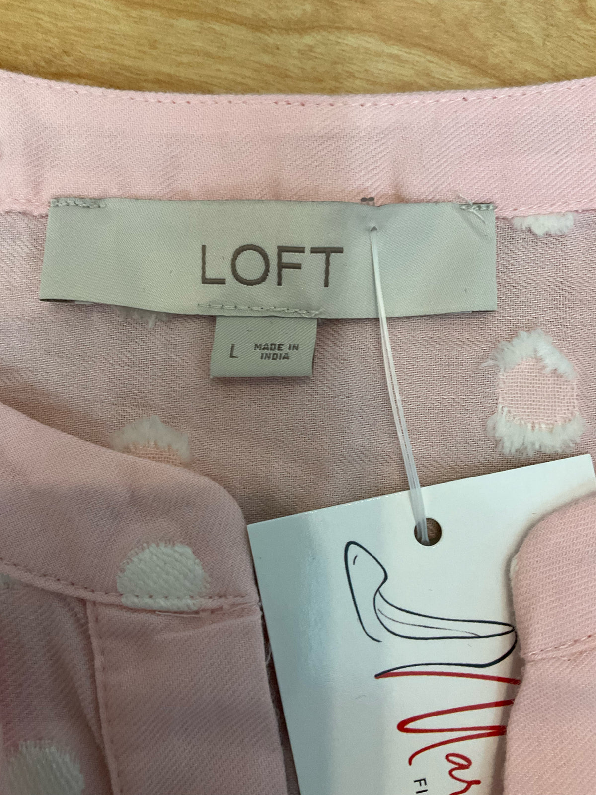 LOFT Pink &amp;amp; White Polka Dot Long Sleeve Blouse - Size Large - ONLINE ONLY