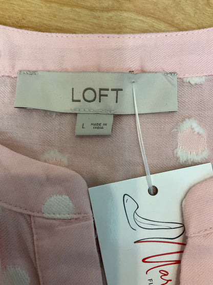 LOFT Pink &amp;amp; White Polka Dot Long Sleeve Blouse - Size Large - ONLINE ONLY