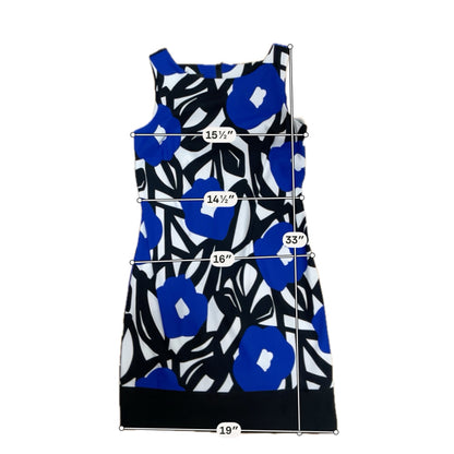 AB Studio Blue/white/black Shift, A-Line, Sleeveless, Scoop Neck, Colorblock, Knee Length Size 6 Blue/white/black Print Pre-Owned Ladies Dress - Size 6