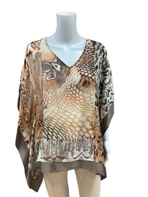 Chico Travelers Tan/Brown Animal Print Top Size S/M