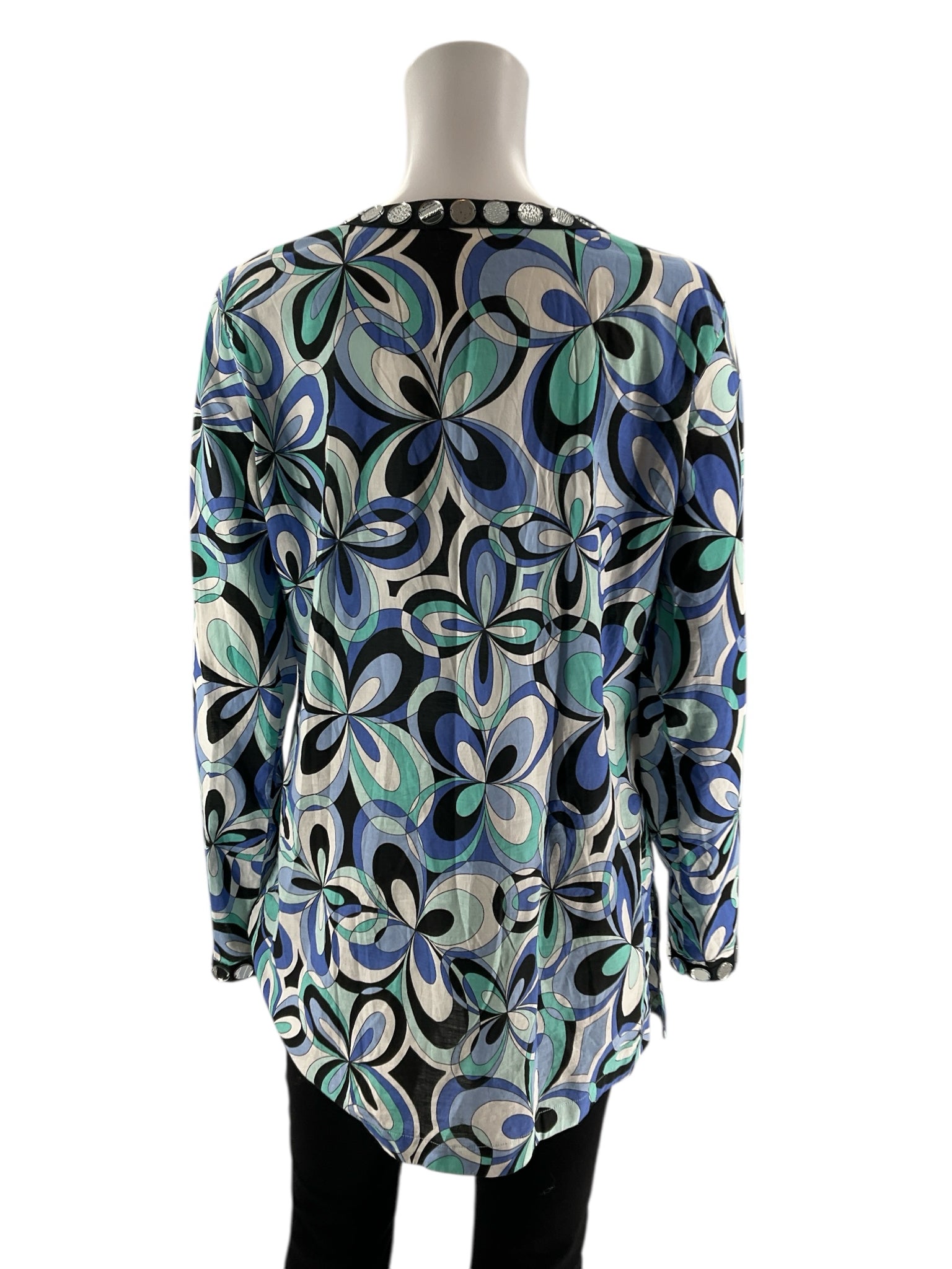 MK - White/Blue Floral Pre-Owned Ladies Casual Top - Size Medium