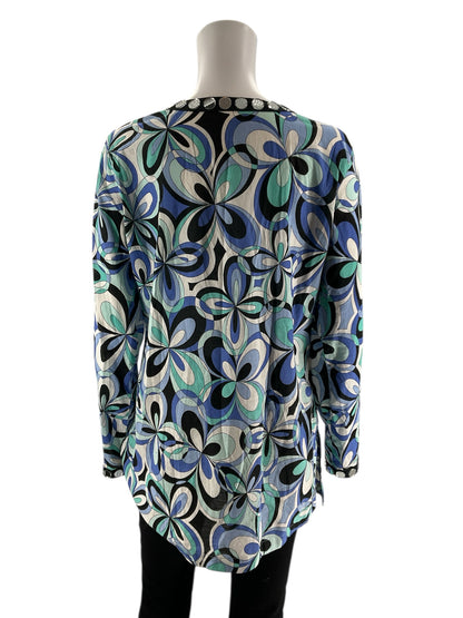 MK - White/Blue Floral Pre-Owned Ladies Casual Top - Size Medium
