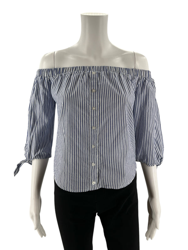 Love Fire White/Blue Stripe Pre-Owned Ladies Top - Size Small