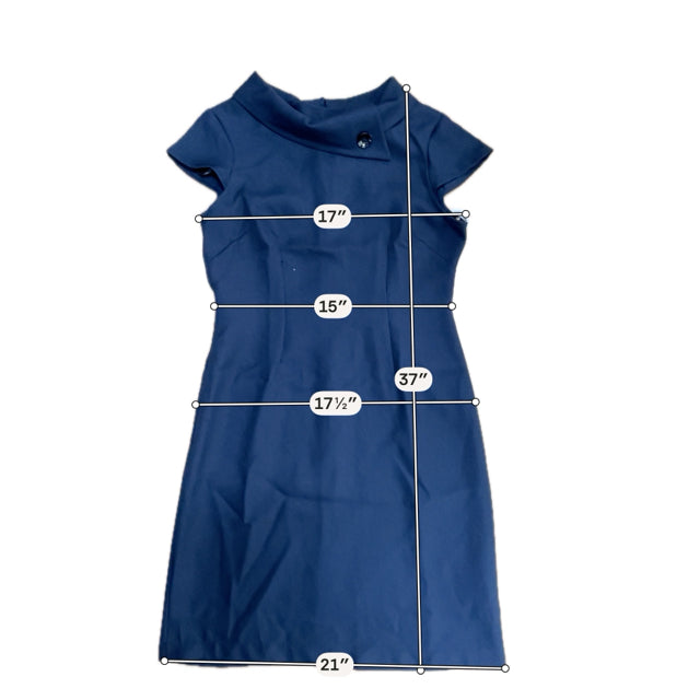 Karin Stevens Navy Blue Sheath Dress Asymmetrical Collar Size 6