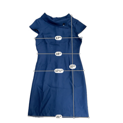 Karin Stevens Navy Blue Sheath Dress Asymmetrical Collar Size 6