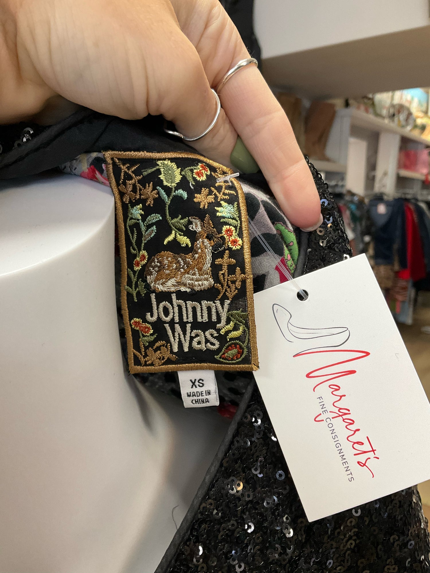 Johnny Was Black/Green Cocktail Size XS Black/Green Sequin Pre-Owned Ladies Dress - Size XS