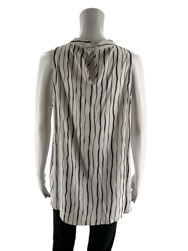 Mud Pie White/Black Stripe Pre-Owned Ladies Top - Size Large