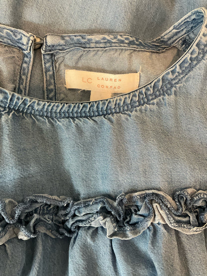 LC Lauren Conrad Blue Shift Chambray Ruffle Cold-Shoulder Dress Size Small - Size S