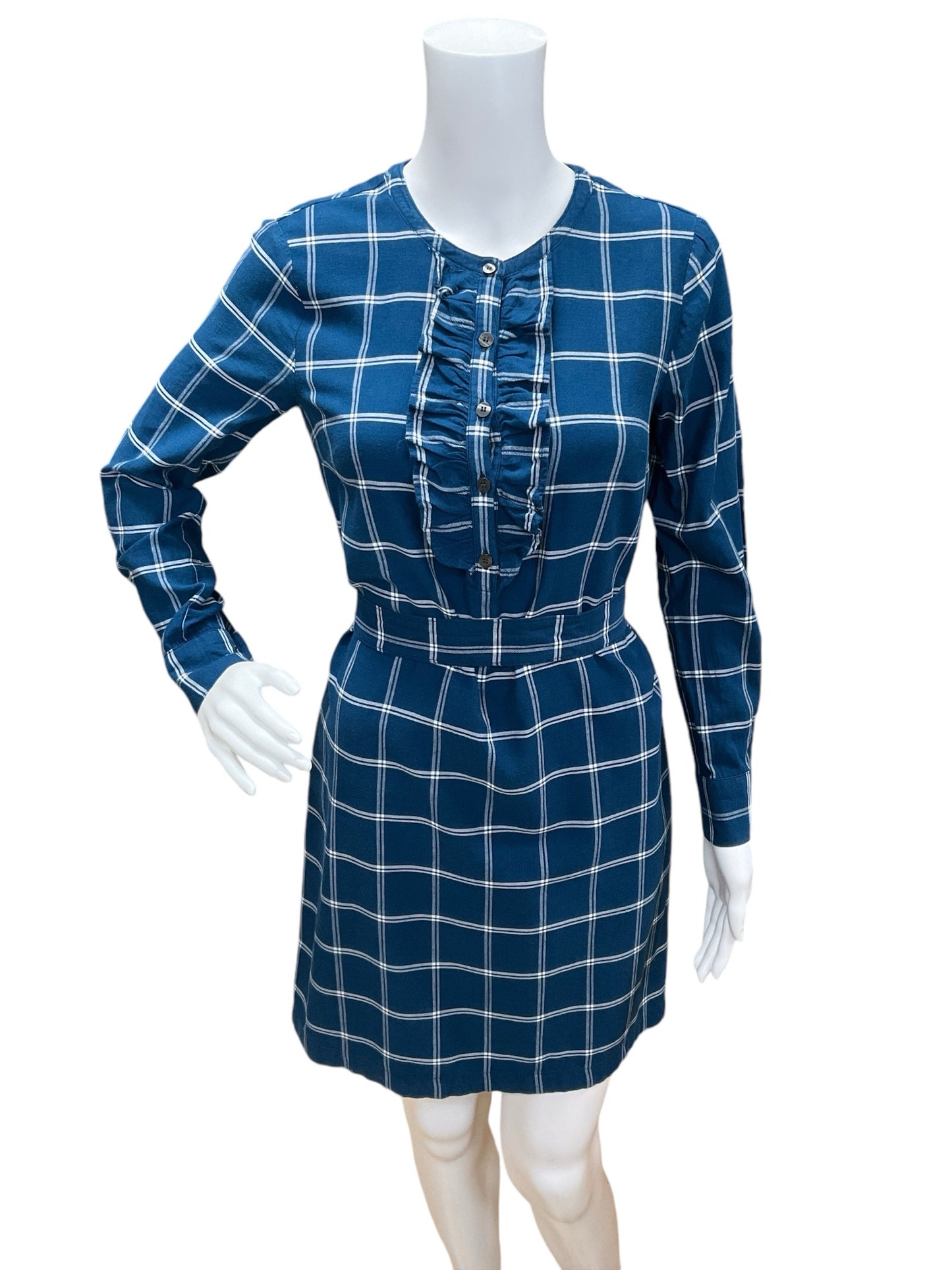 Draper James Size 0 Turquoise/white Plaid Pre-Owned Dress