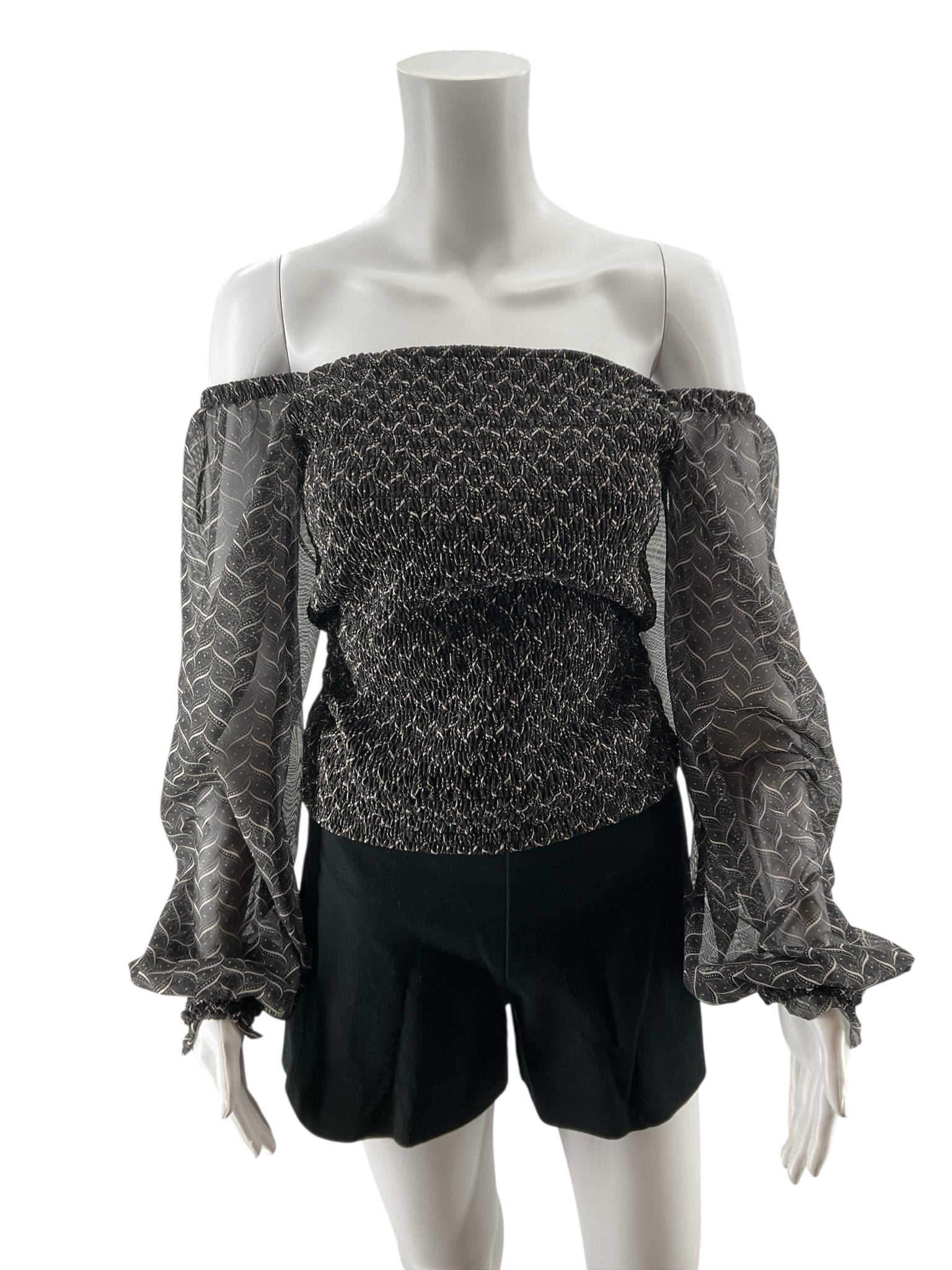 Anthropologie Smocked Metallic Off-Shoulder Peplum Top Size Small