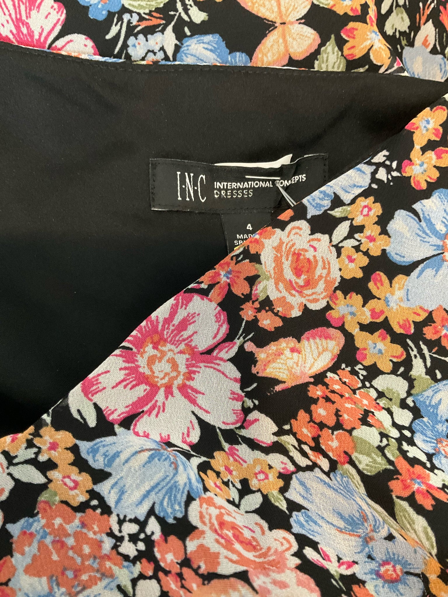 INC International Concepts blue/pink/orange Midi Floral Ruffle Wrap Midi Dress Size 4 - Size 4