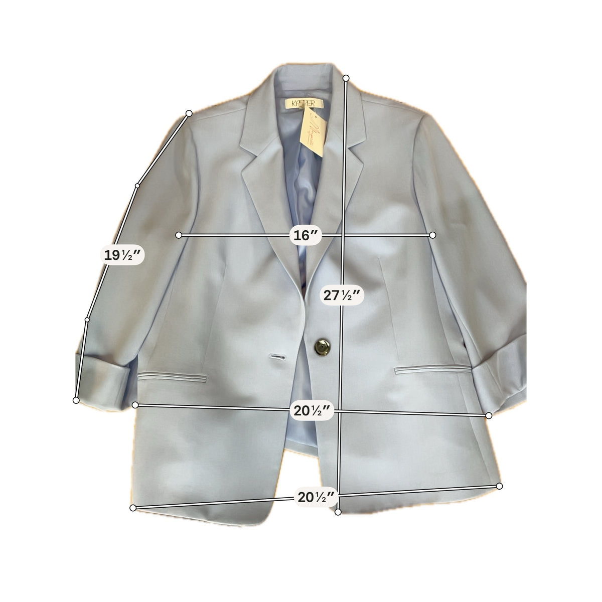 Kasper Baby Blue Single Button Stretch Career Blazer Jacket Size 14