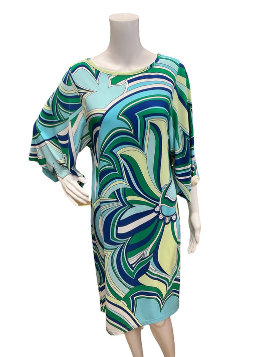 Chico Size Small Aqua/Multicolor Print Pre-Owned Dress, consignment