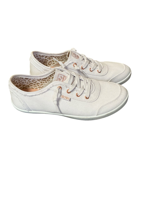 Bobs by Skechers B Cute Leopard Lined Canvas Sneakers White Rose Gold Size 8