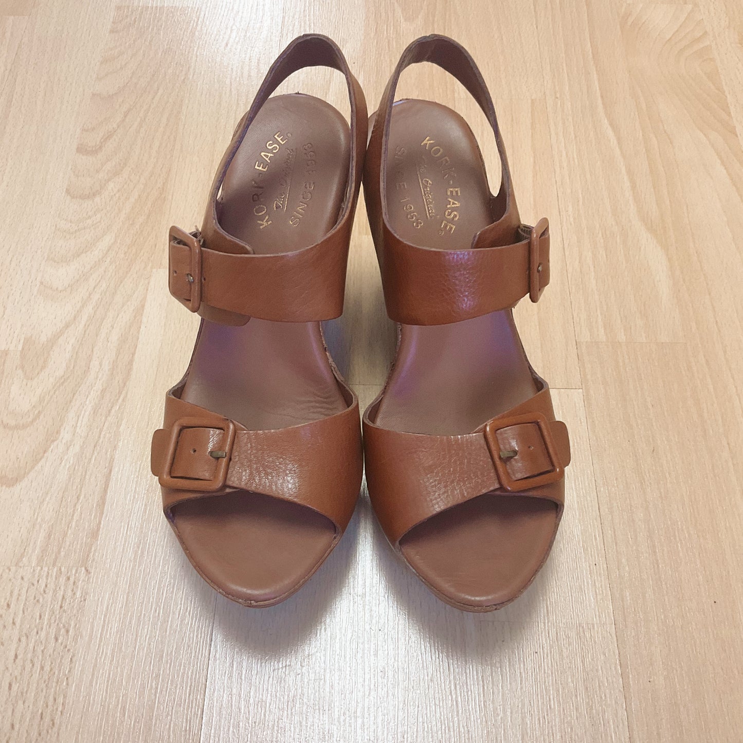 Kork Ease Shoe Cognac Wedge Sandals Size 9