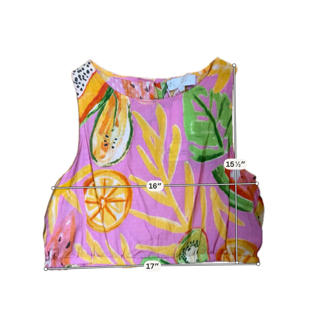 C&amp;C California Pink/Orange/Green Sleeveless Tropical Fruit Print Crop Tank Top Size Large NWT - Size L