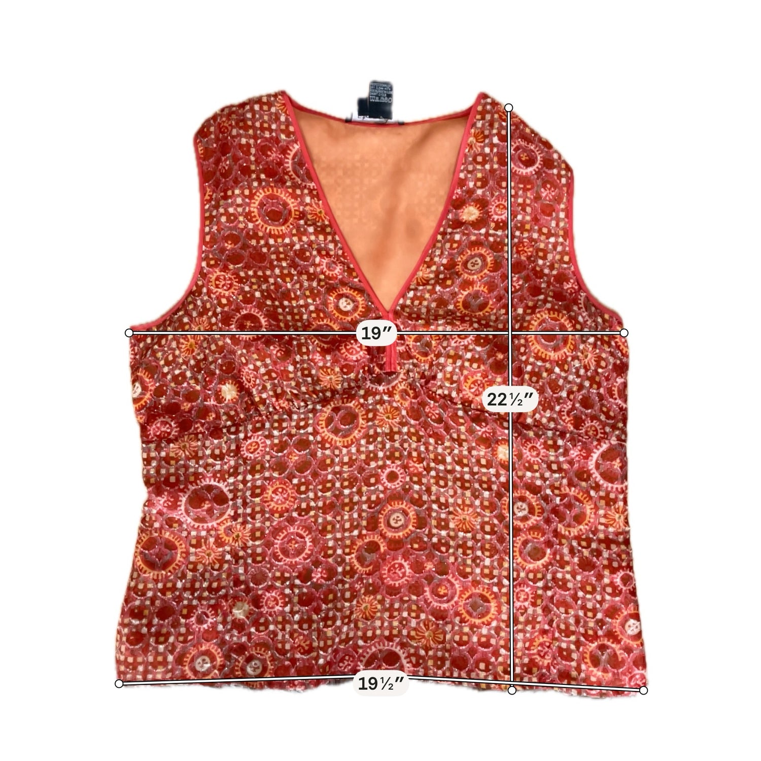 Etcetera Silk Blend Mosaic Print Tassel Tie V-Neck Tank Top Size 16