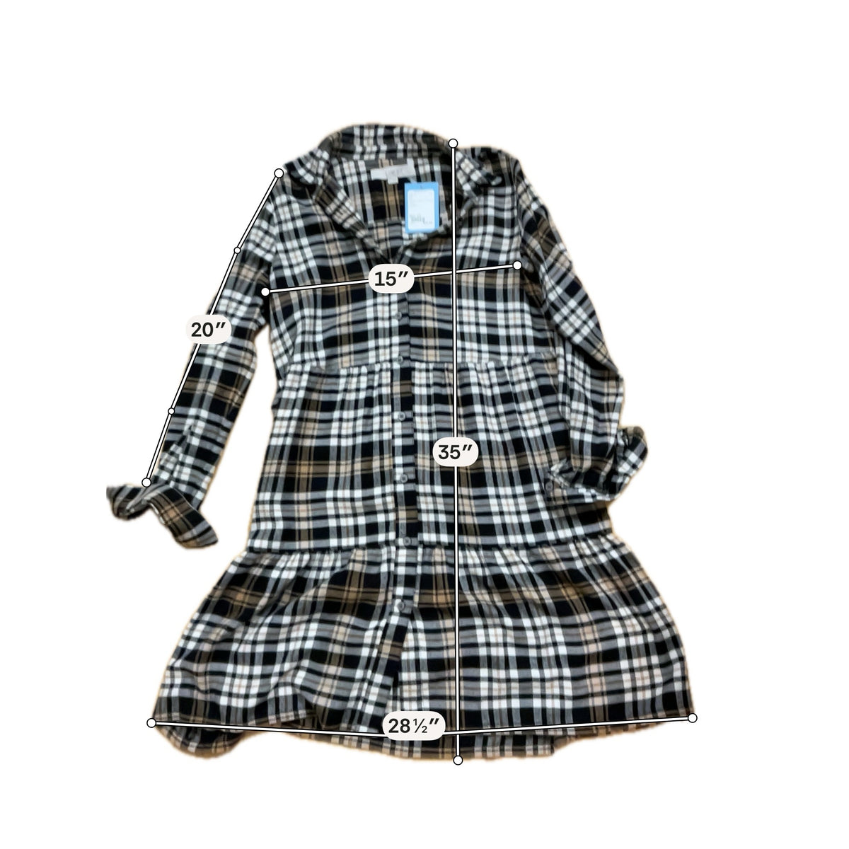 LOFT Plaid Tiered Shirtdress Tan Black Viscose Blend Size XS