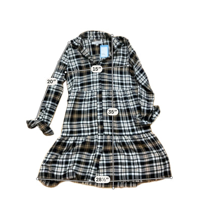LOFT Plaid Tiered Shirtdress Tan Black Viscose Blend Size XS
