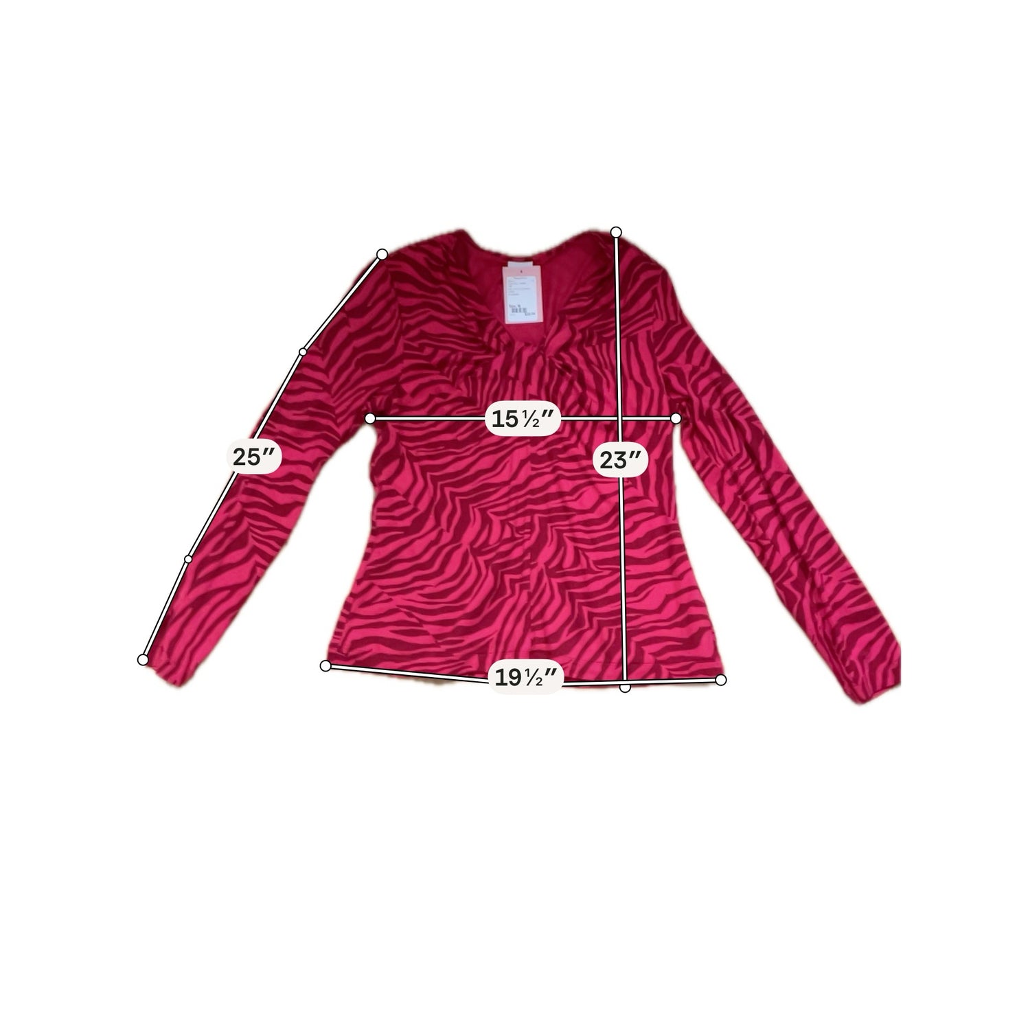 cabi Twist Front Top Medium Red Magenta Zebra Print V-Neck Long Sleeve Blouse