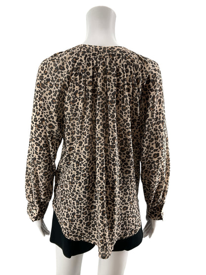 LOFT Petites Leopard Print Shirred Blouse Tan Brown Animal Print Top Size MP