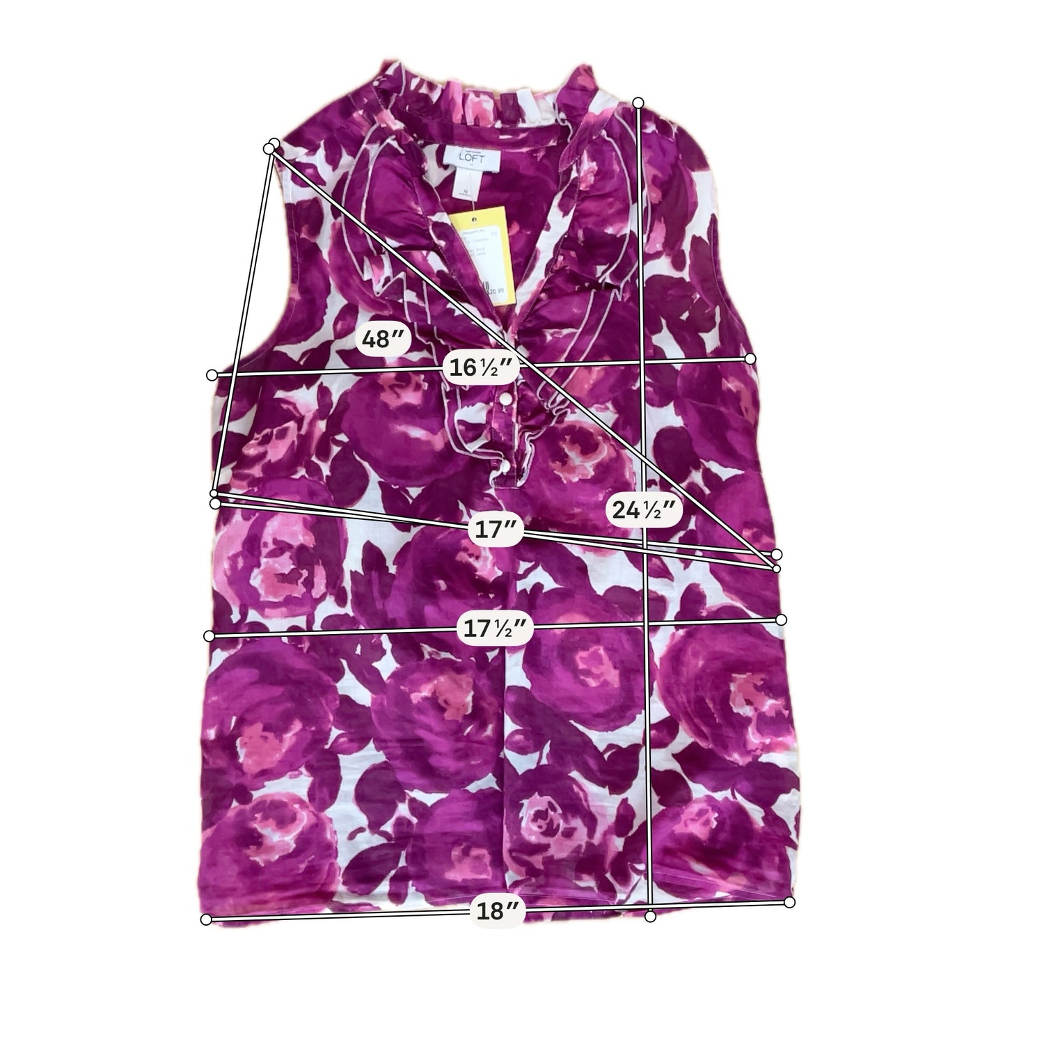 loft Size M white/purple Floral Pre-Owned Ladies Casual Top - Downstairs