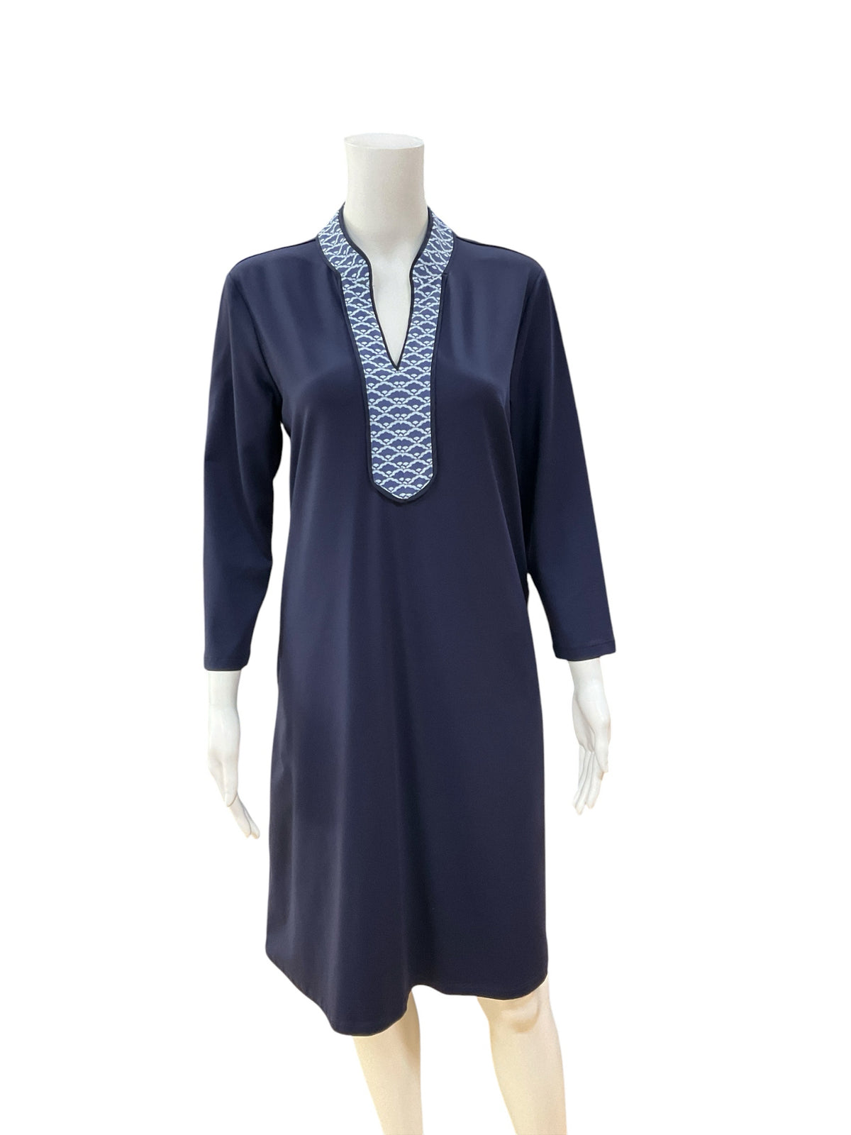 J.McLaughlin Catalina Cloth Seafan Print Tunic Dress Navy Blue Size Medium