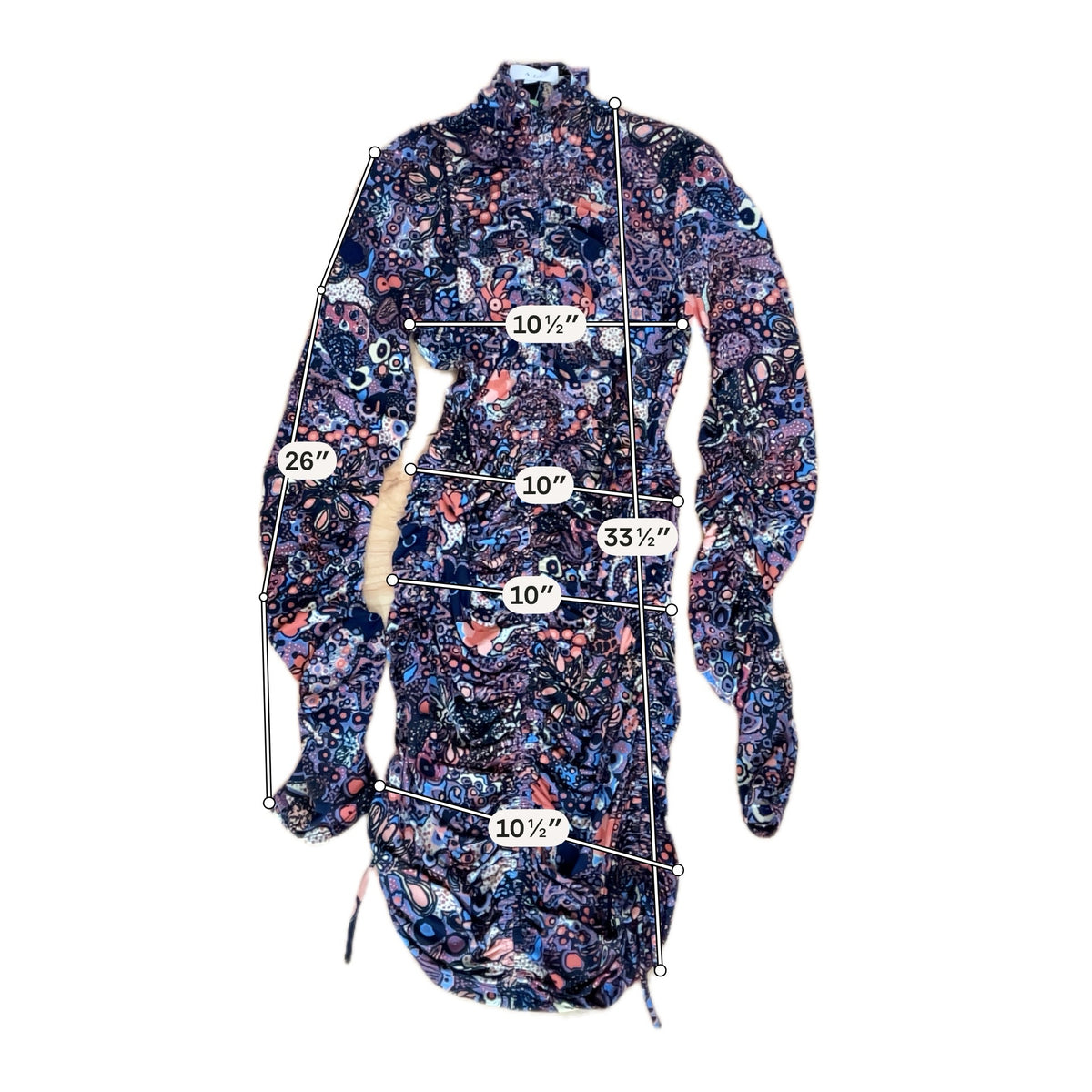 A.L.C. Kieran Ruched Floral Mock Neck Mini Dress Size Medium