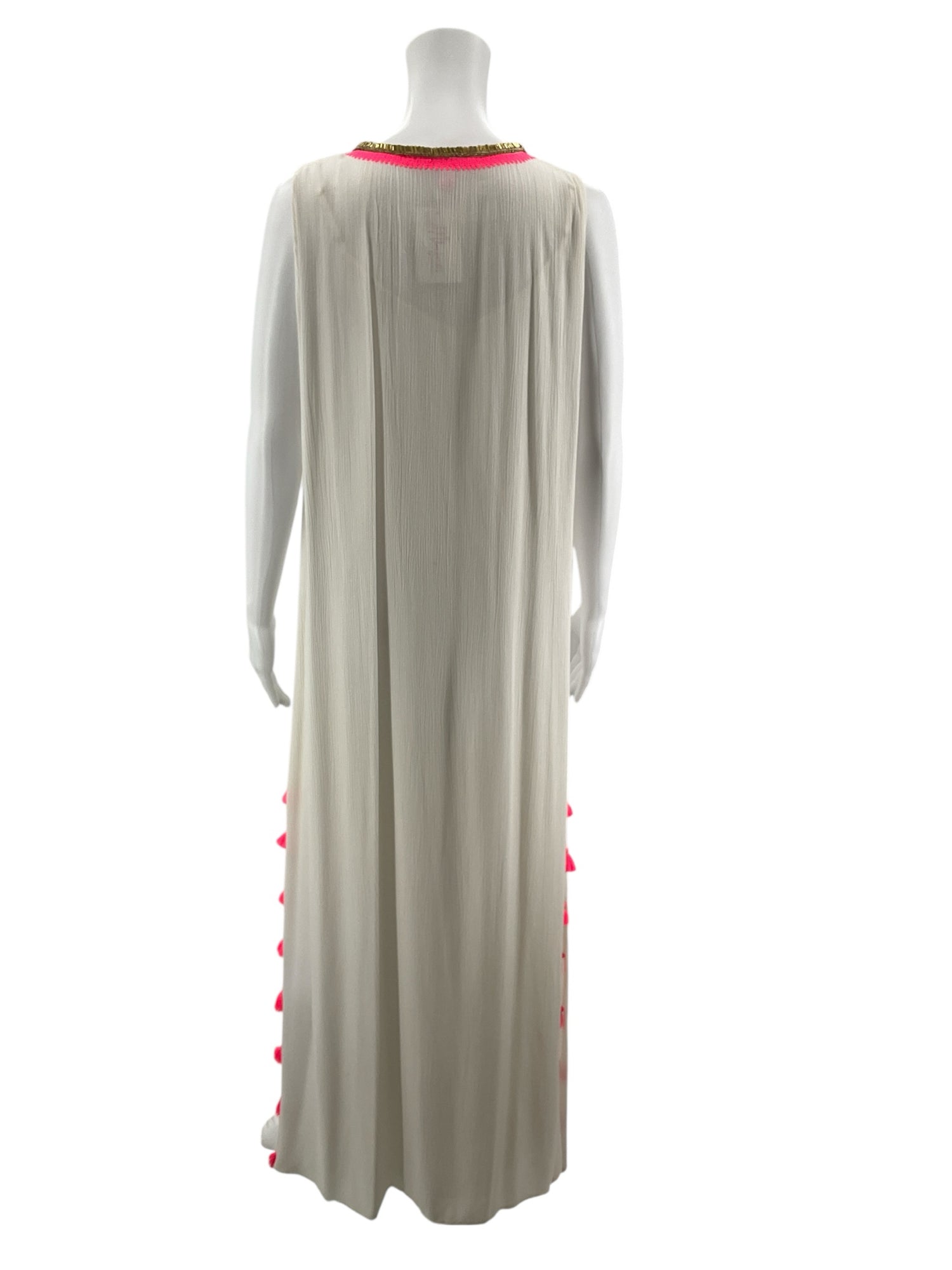 Lilly Pulitzer Jaxi Maxi Dress XS White Pink Embroidered Tassel