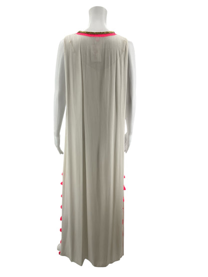 Lilly Pulitzer Jaxi Maxi Dress XS White Pink Embroidered Tassel