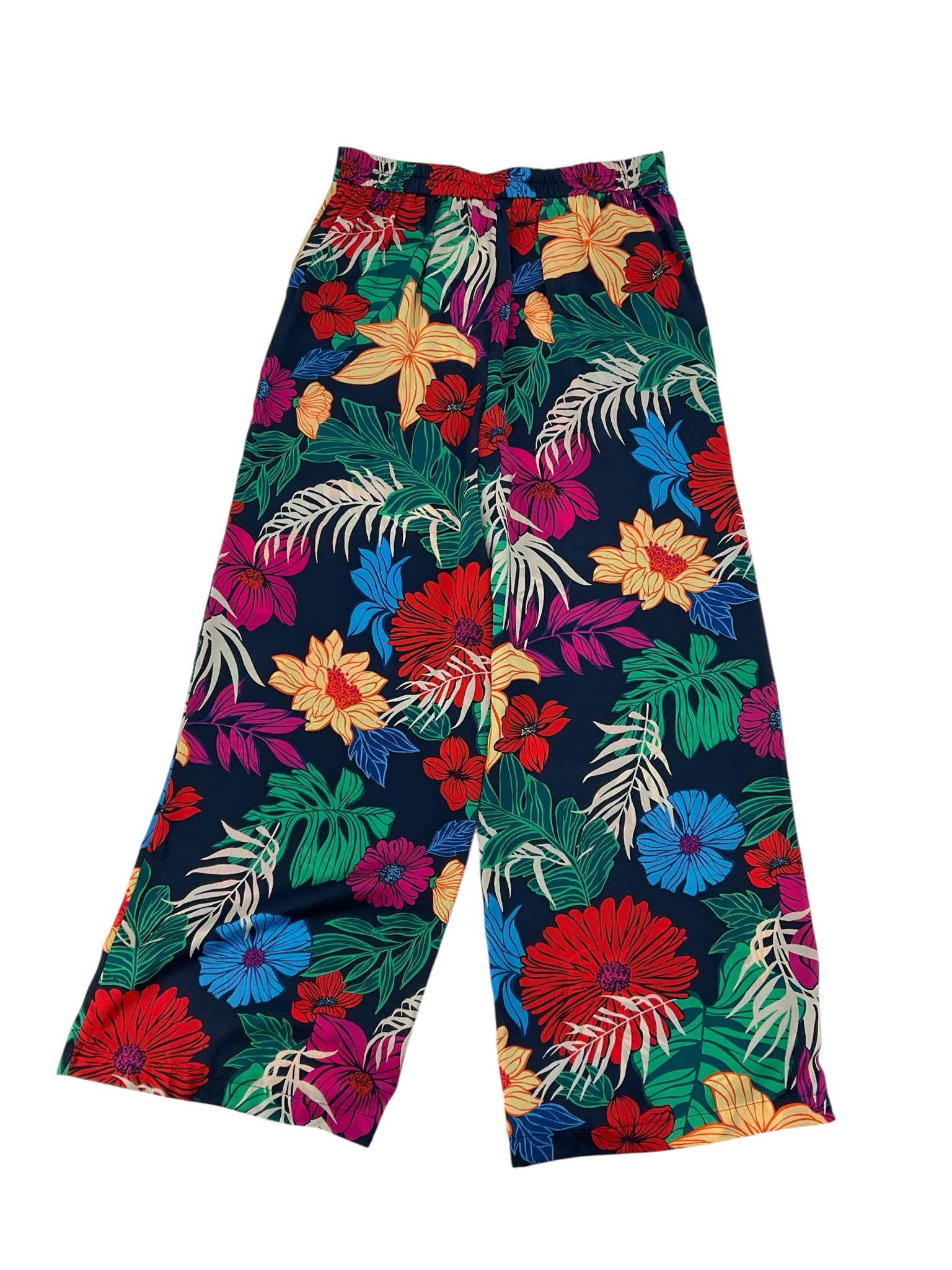 Skies Are Blue Tropical Floral Print High-Waisted Wide Leg Pants Small