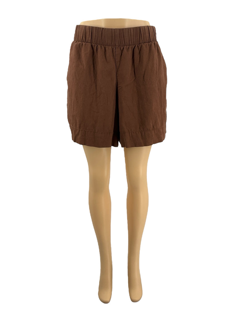 Pre-Owned Gap Brown Solid Linen-Blend Pull-On Shorts - Size Large